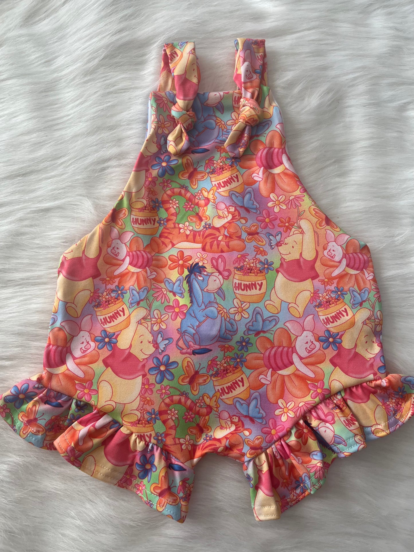 Size 12/18m Ruffle Overalls - Bright Pooh